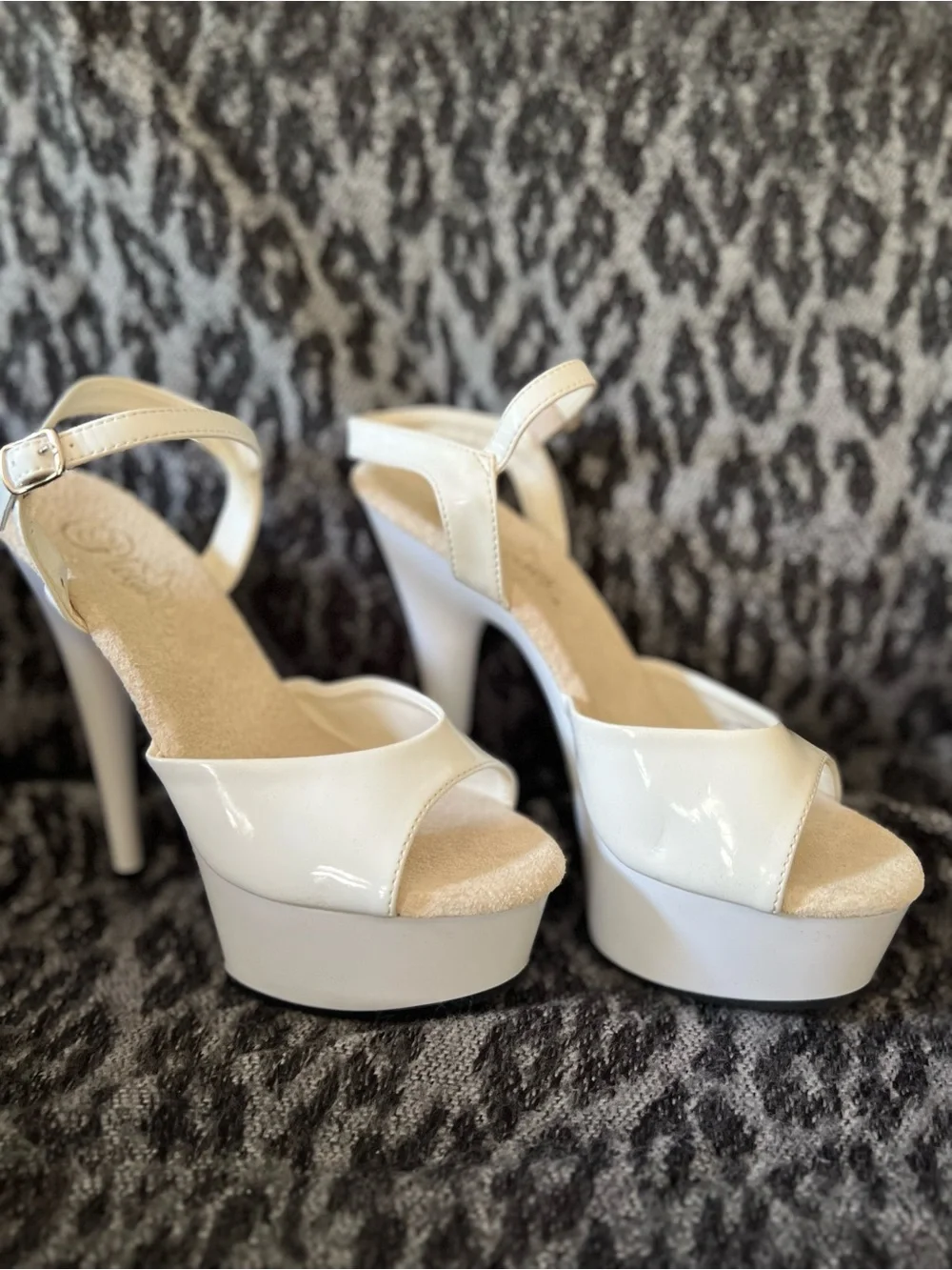 Pleaser White Patent Platform Peep-Toe Heels